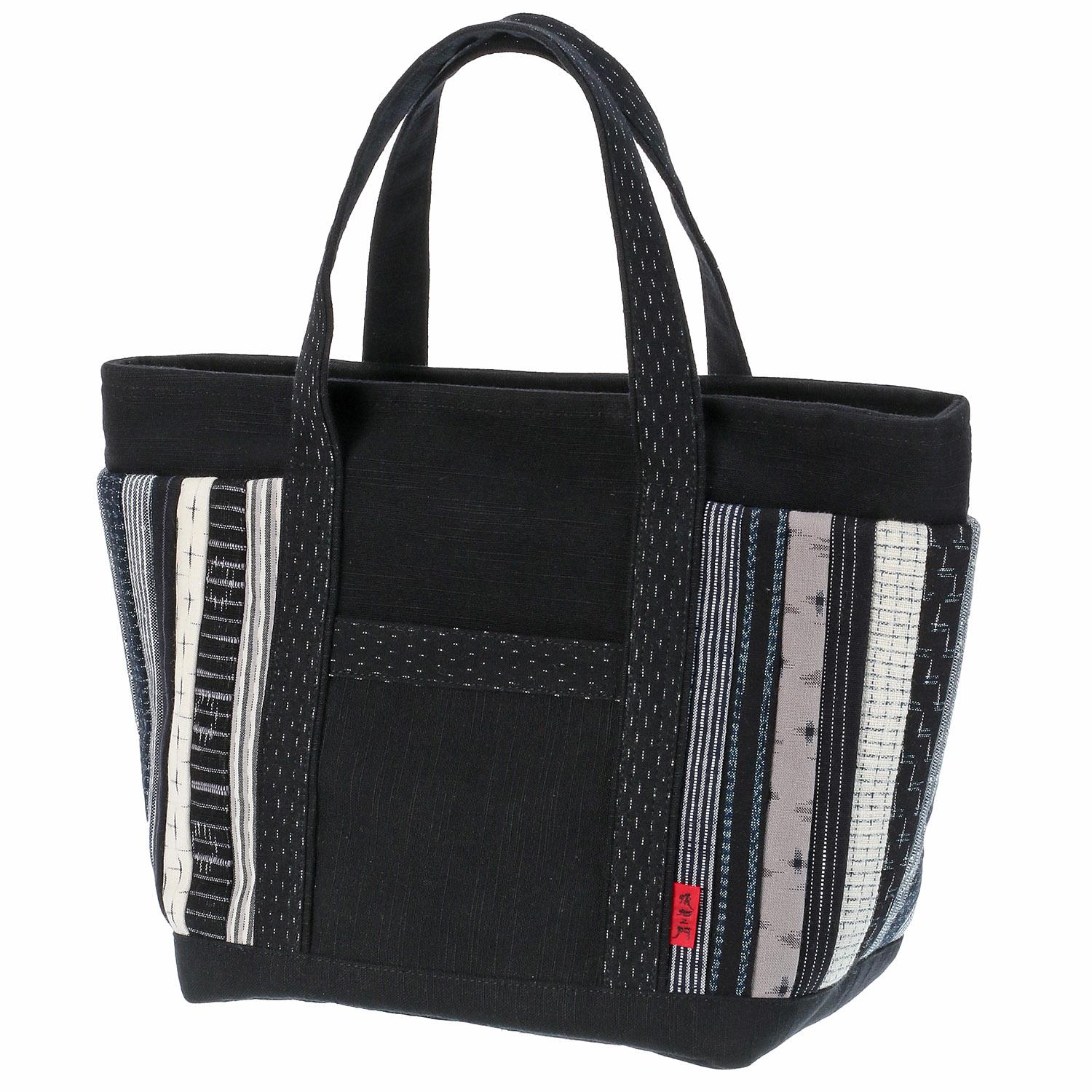Kurume Kasuri Giemon Tote Bag - Fence Pattern, Black Series