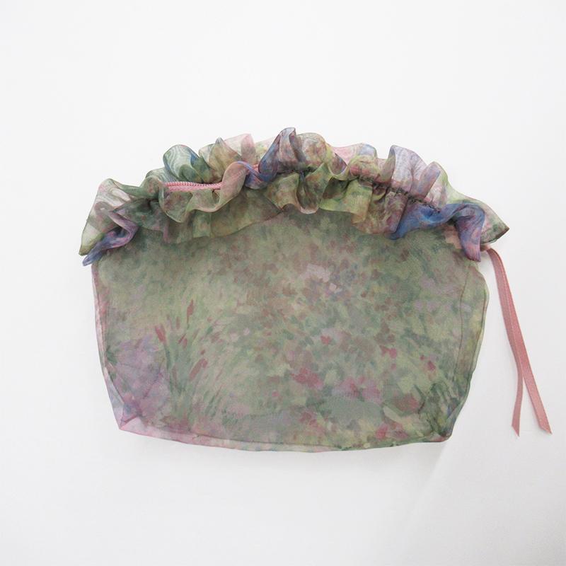 Belle Blanche Organza Frill Zipper Pouch / Monet Garden