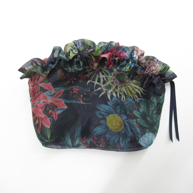 Belle Blanche Organza Frill Zipper Pouch / Botanica Navy