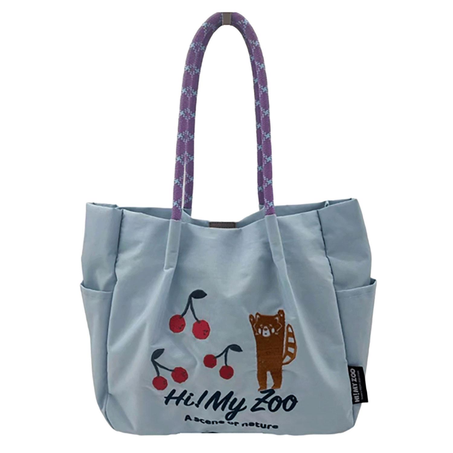 HI! MY ZOO Animal Embroidered Rope Handle Tote Bag - Red Panda, Light Blue