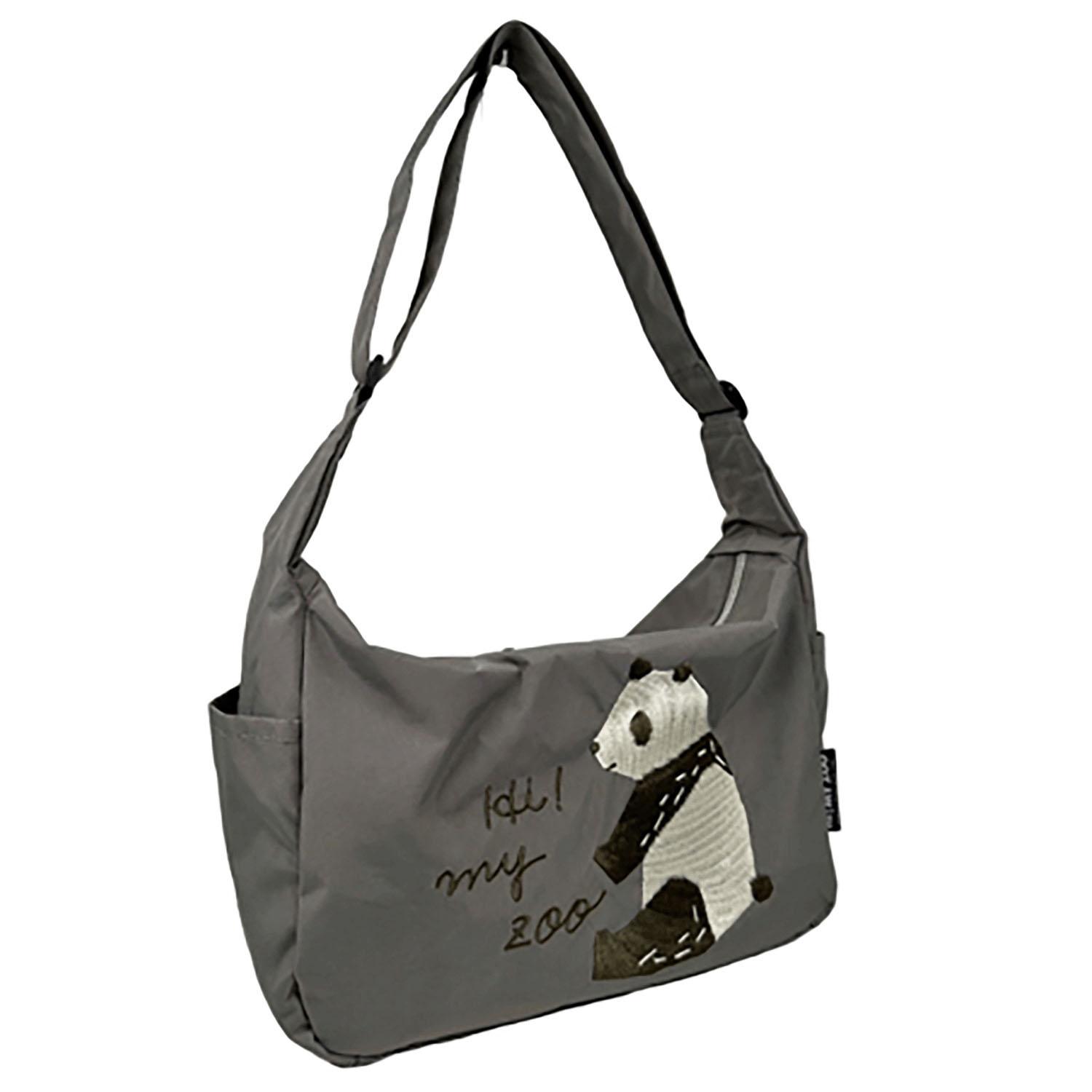 HI! MY ZOO Animal Embroidered Shoulder Bag - Panda Gray