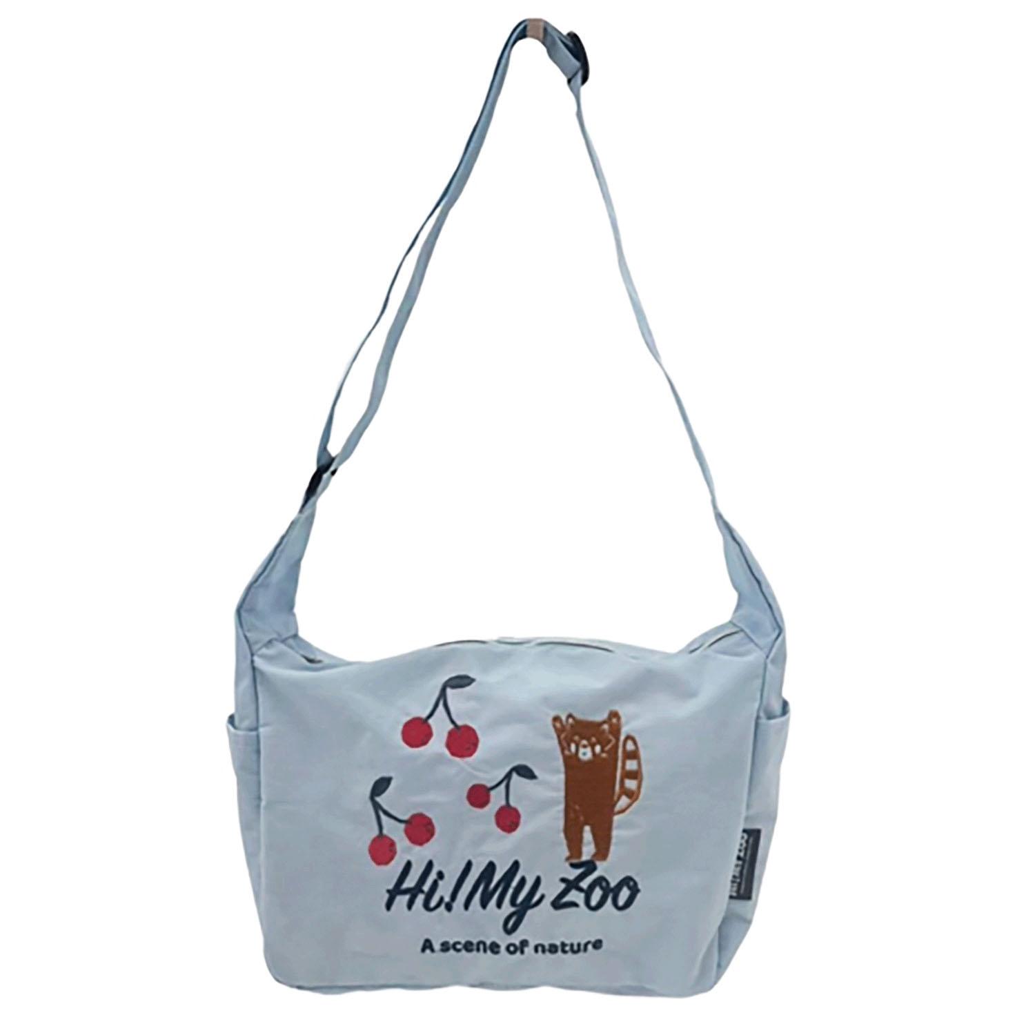 HI! MY ZOO Animal Embroidered Shoulder Bag - Red Panda, Light Blue