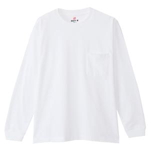 [Hanes] T-Shirt Long Sleeve Crew Neck 100% Cotton Tubular Construction Tagless Beefy Long Sleeve Pocket T Beefy H5196 Men's White S