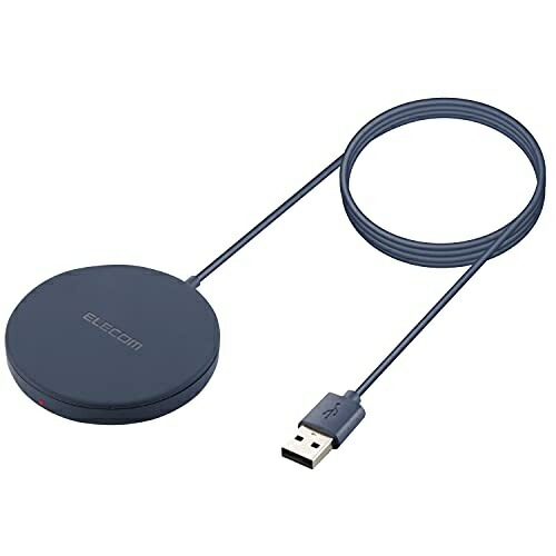 ELECOM Wireless Charger with Built-in Magnet 5W Integrated Cable (1m) Navy W-MA01NV