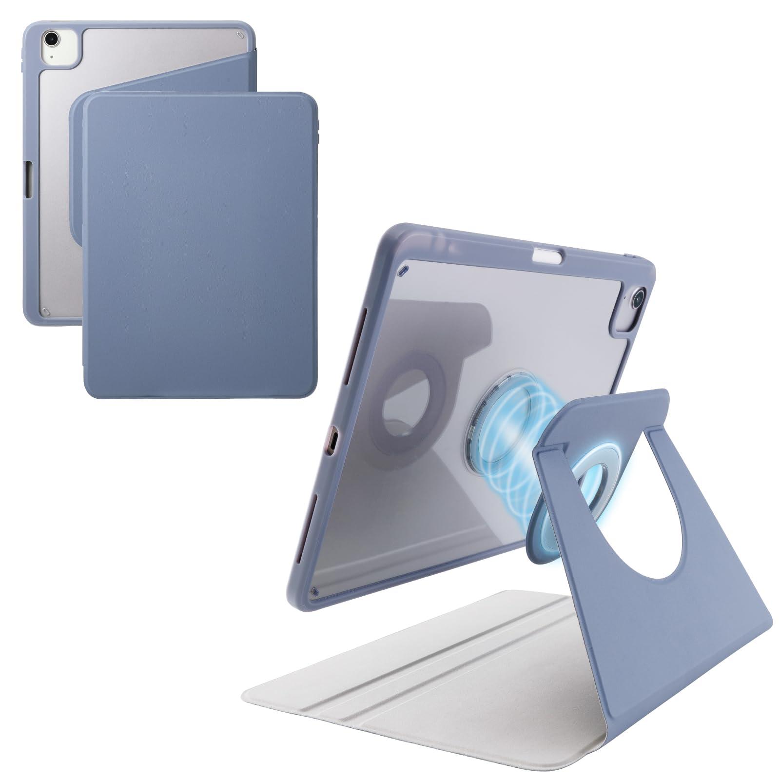 ELECOM 11-inch iPad Air (M3/M2) Flip Case 360-Degree Rotation Clear Back 2 Angles Sleep Mode Blue Gray TB-A25MMG360BG