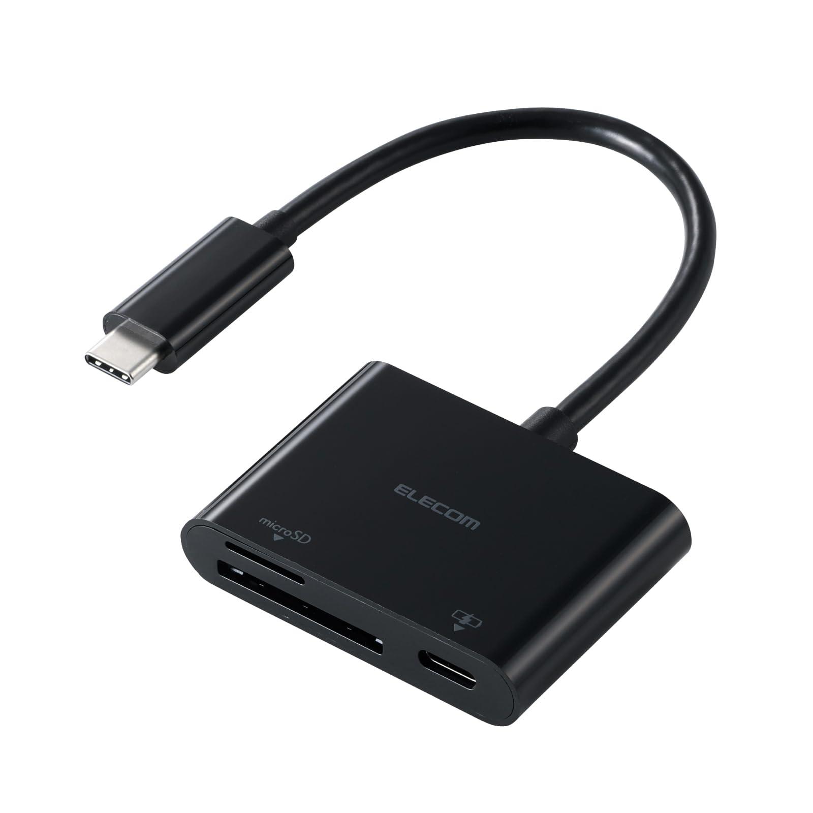 ELECOM USB Type-C Memory Card Reader with Cable (USB PD Compatible) Black MR3C-C20PBK