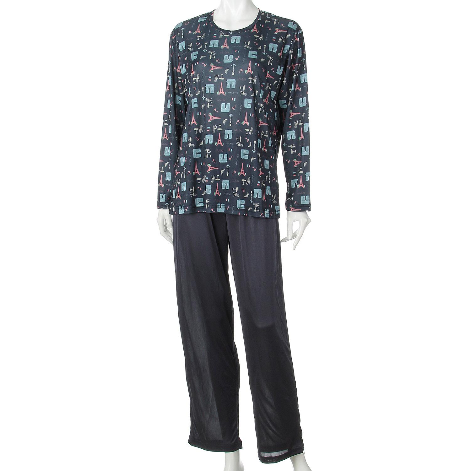 Joyeux Nuit Pajama Set with Pouch, Paris Pattern Top, Solid-Color Pants
