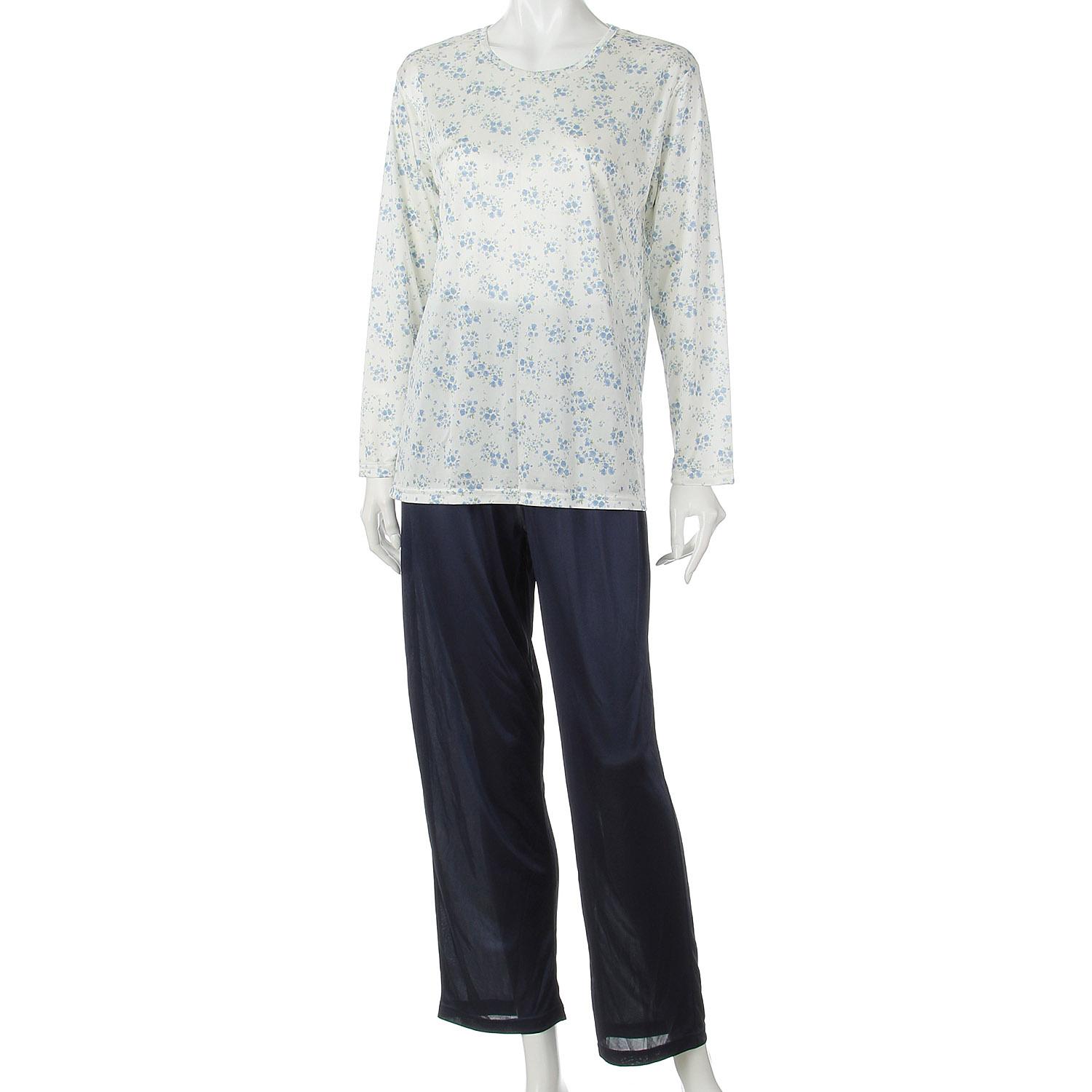Joyeux Nuit Portable Pajamas with Pouch Petit Flower Pattern Pants, Solid Off-White, S