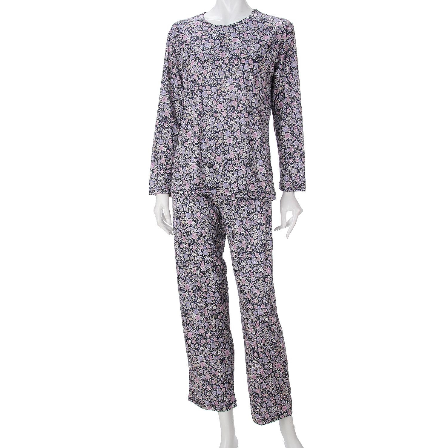 Joyeux Nuit Pajama T-Suit with Pouch, Petite Flower, Navy Blue, L