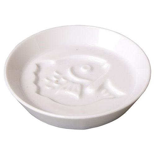 Yamaco Yumi Commercial Use White Porcelain Patterned Soy Sauce Dish - Sea Bream yamaco26231X10
