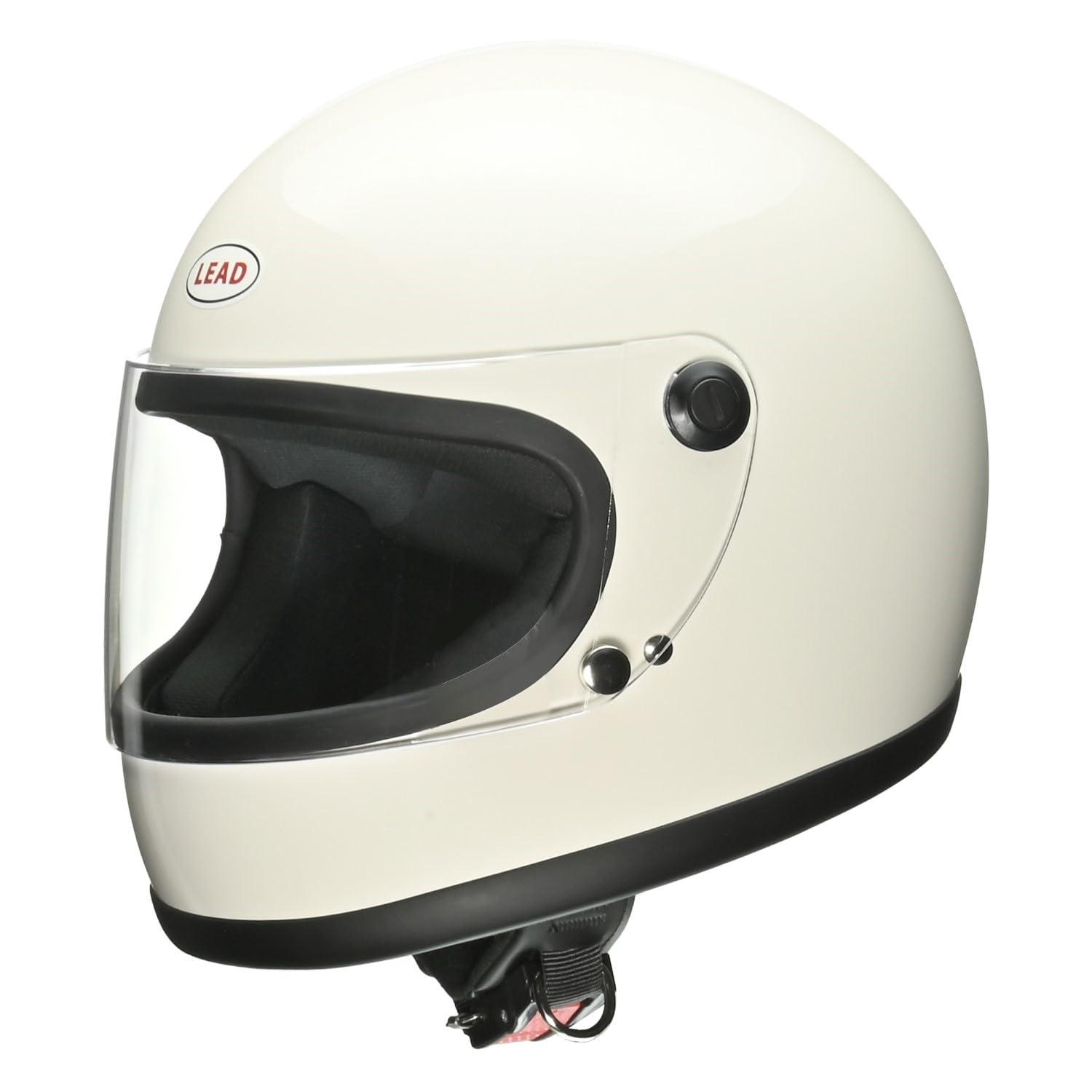LEAD Motorcycle Full-Face Helmet RX-100RII White One Size Fits All (57-60cm) Removable Mesh Lining One-Touch Buckle Compatible with All Engine Displacements
