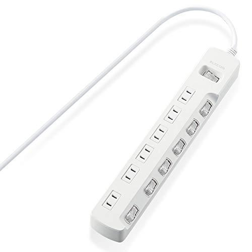 ELECOM Power Strip with Master & Individual Switches, Energy Saving, Swing Plug, 6 Outlets, 3m, White T-E7A-2630WH