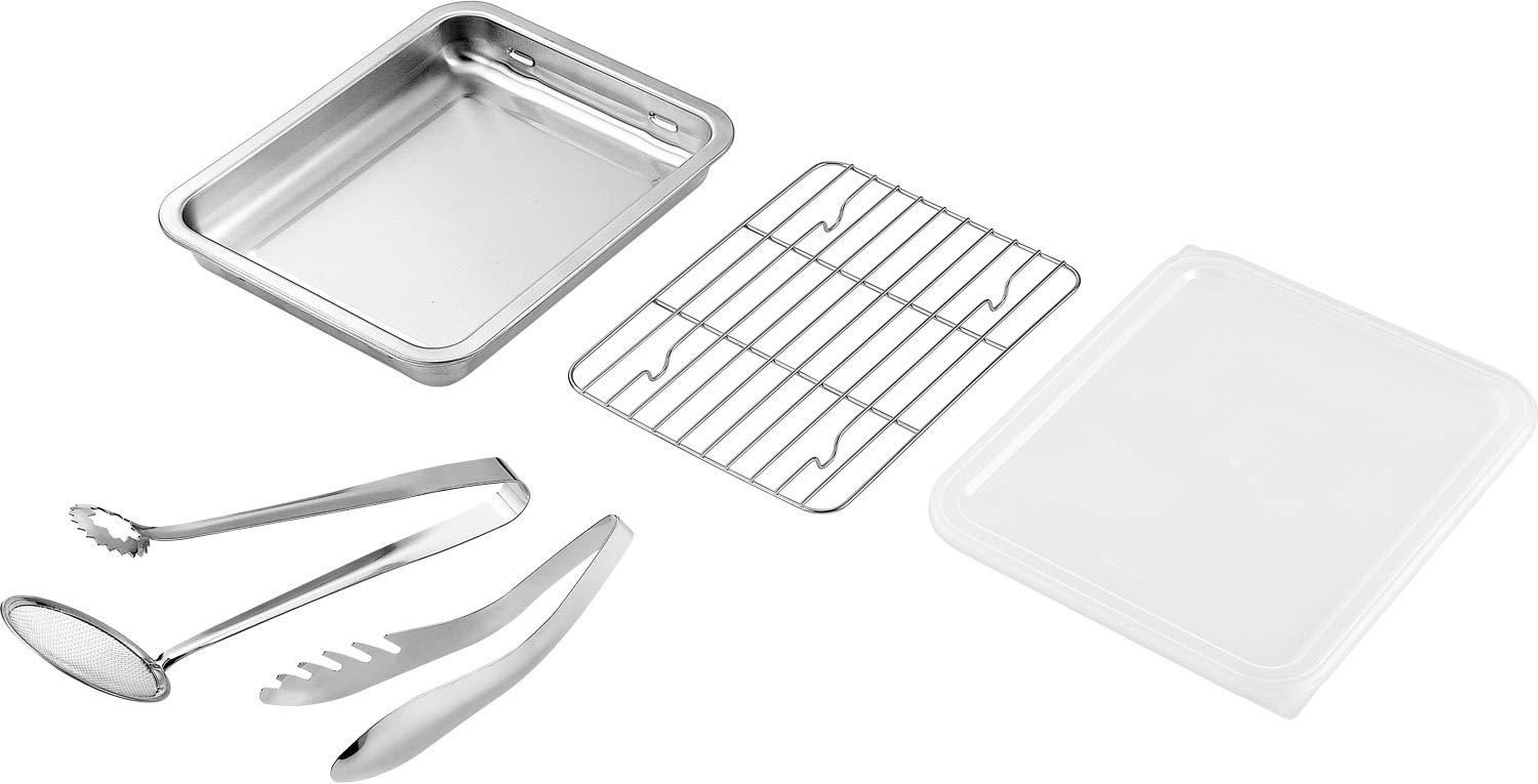 Yokoyama SUS・ga Stainless Steel Pot (with Lid, Mesh Basket, and 2 Types of Tongs) 25.2×20.5cm SUS-B400
