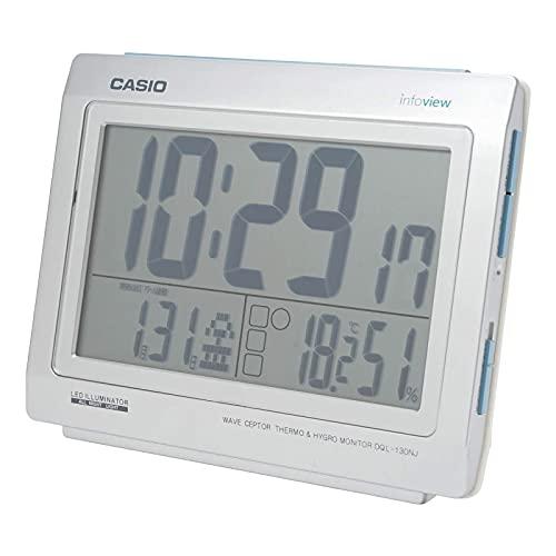CASIO Alarm Clock Radio-Controlled Clock Silver Digital Backlight Ambient Temperature Humidity Calendar DQL-130NJ-8JF