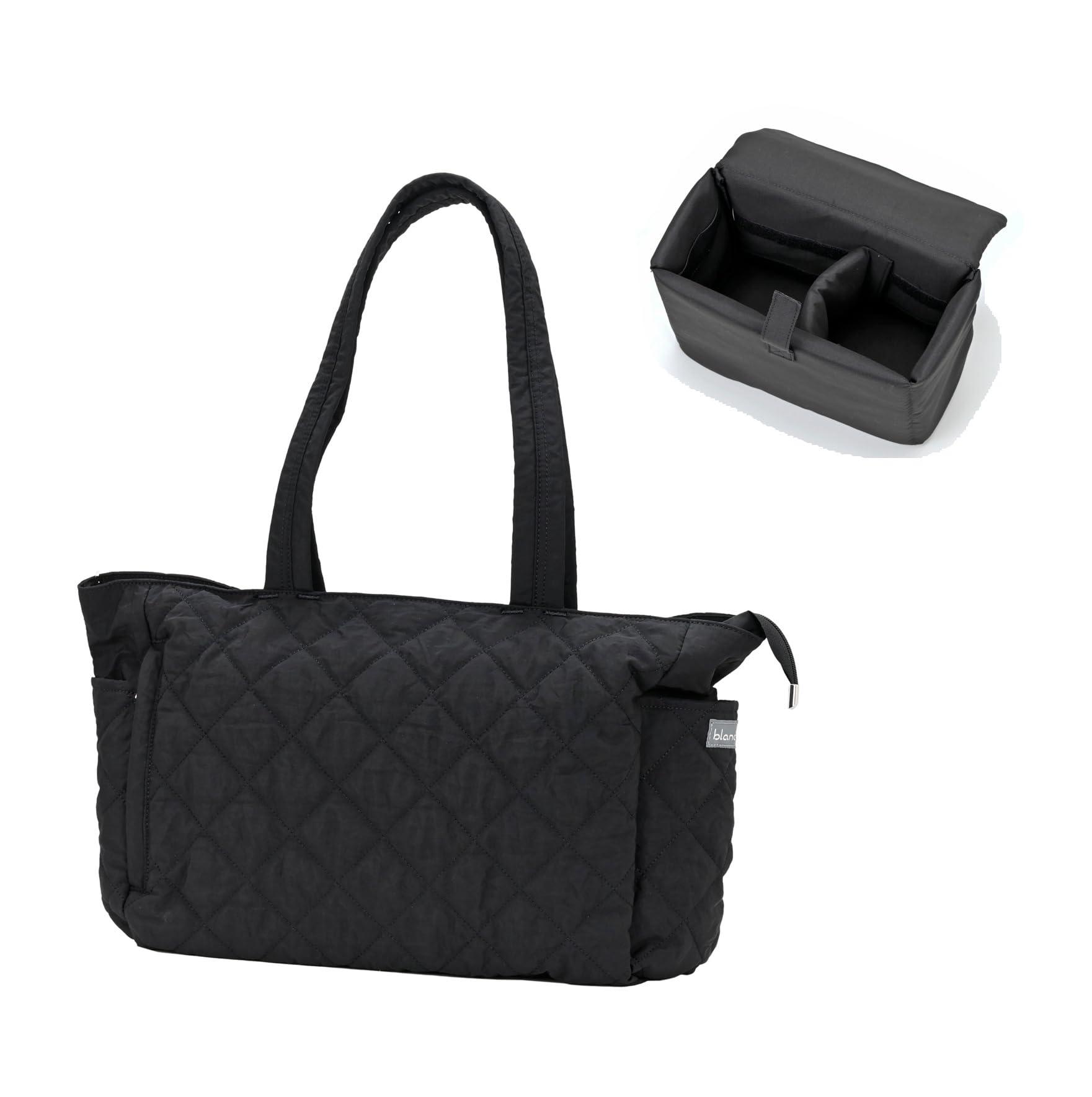 Etsumi blanc Camera Tote Bag Large Quilted Tote with a Natural Feel M Black VE-3590