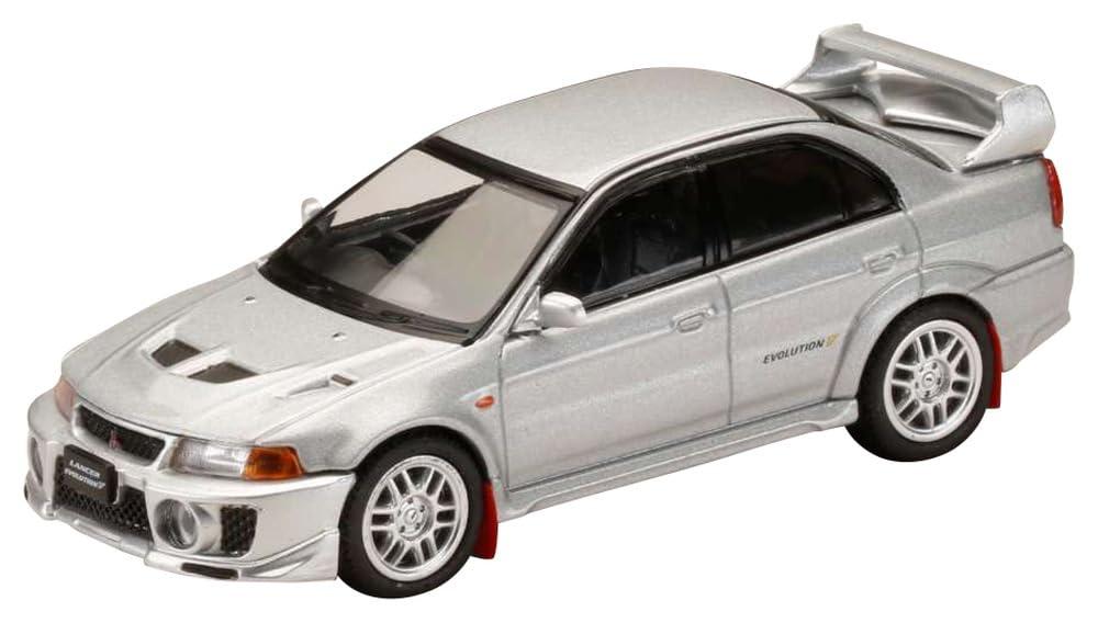 Hobby Japan HJ64 1/64 Scale Mitsubishi Lancer GSR Evolution 5 (CP9A) 1998 with Mud Flaps Satellite Silver Ready-to-Display