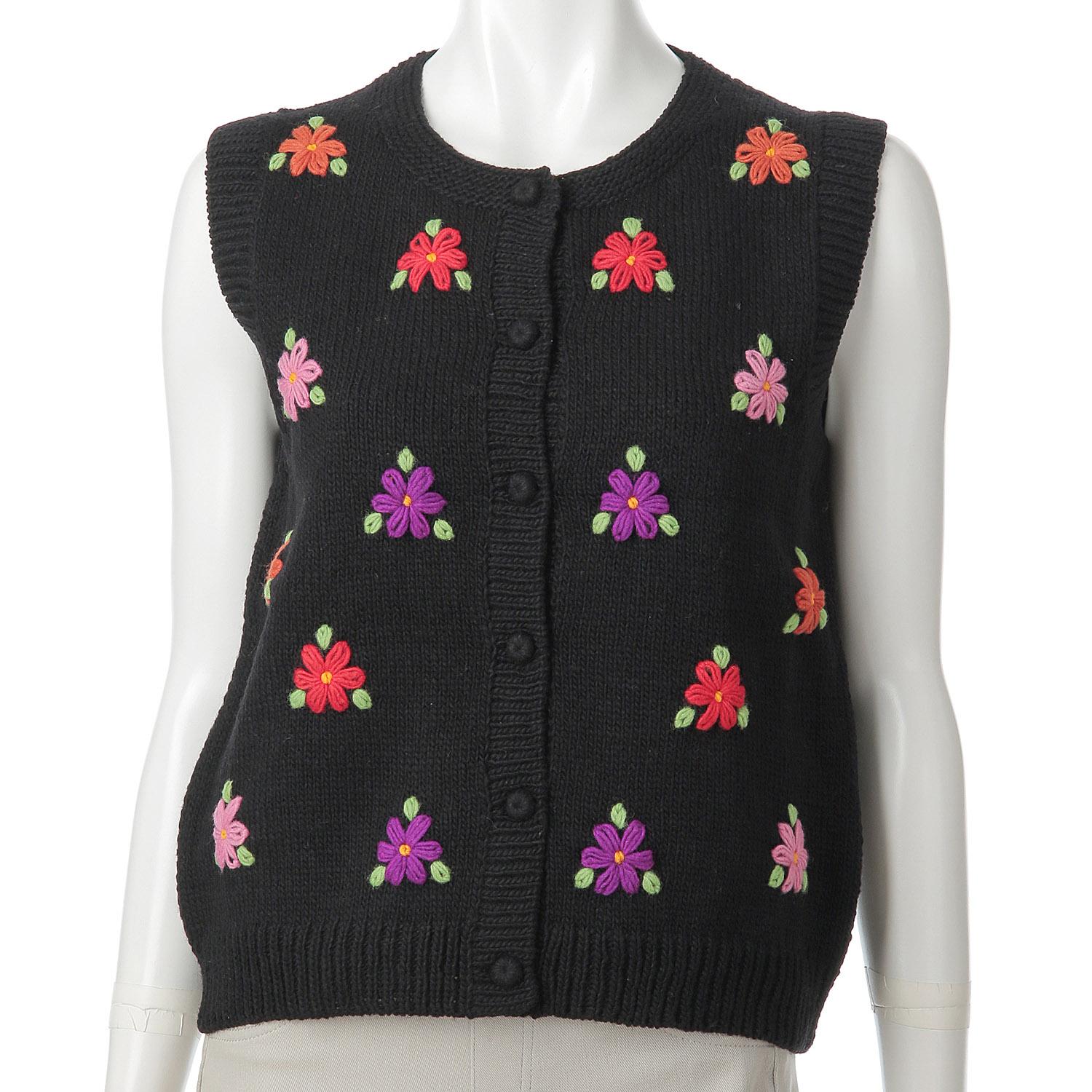 ESTELLE Floral Print Crew Neck Vest - Black - M