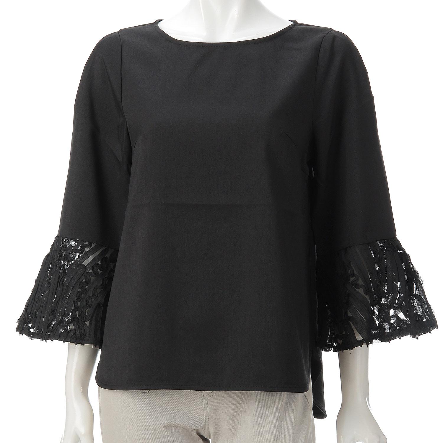 Blouse with Contrasting Material Sleeves