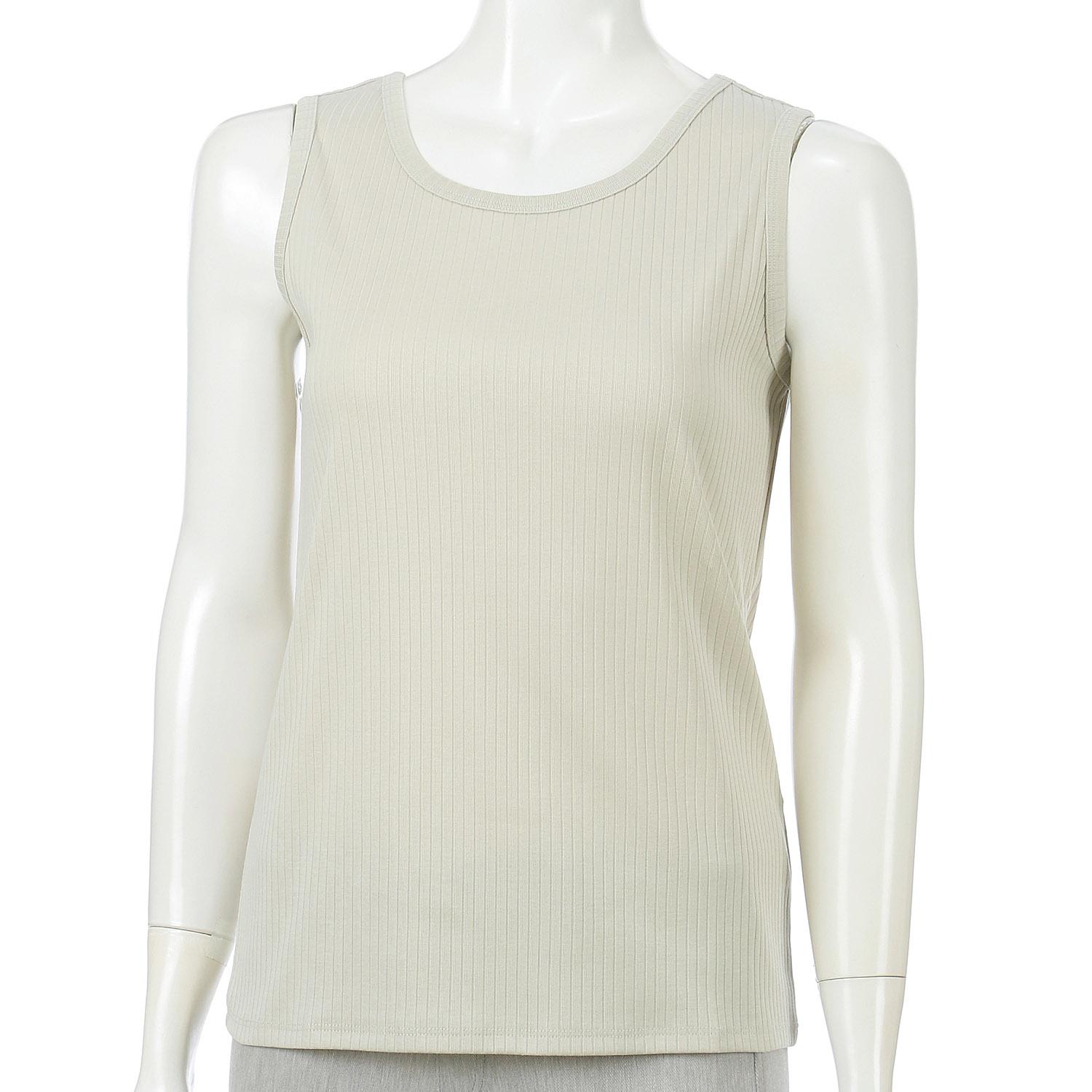 Needle-Punch Fleece Rib Tank Top, Greige, L