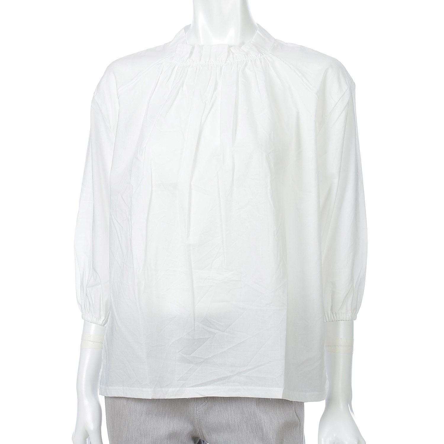 Collar-Elastic Shirring Blouse Off-White F (Free)