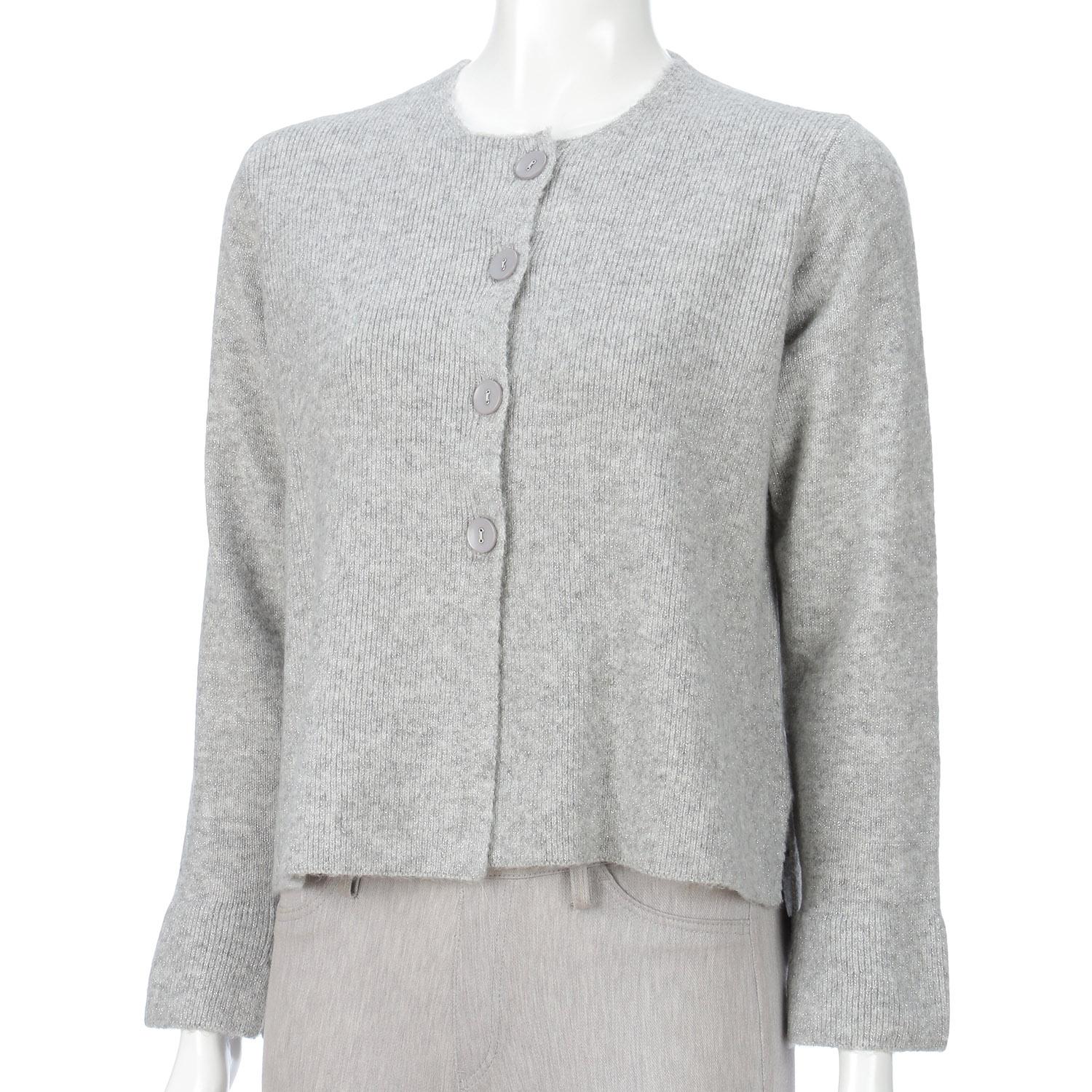 LAPIS ROUGE Silver Lame-Blended Cardigan Light Gray Size 11