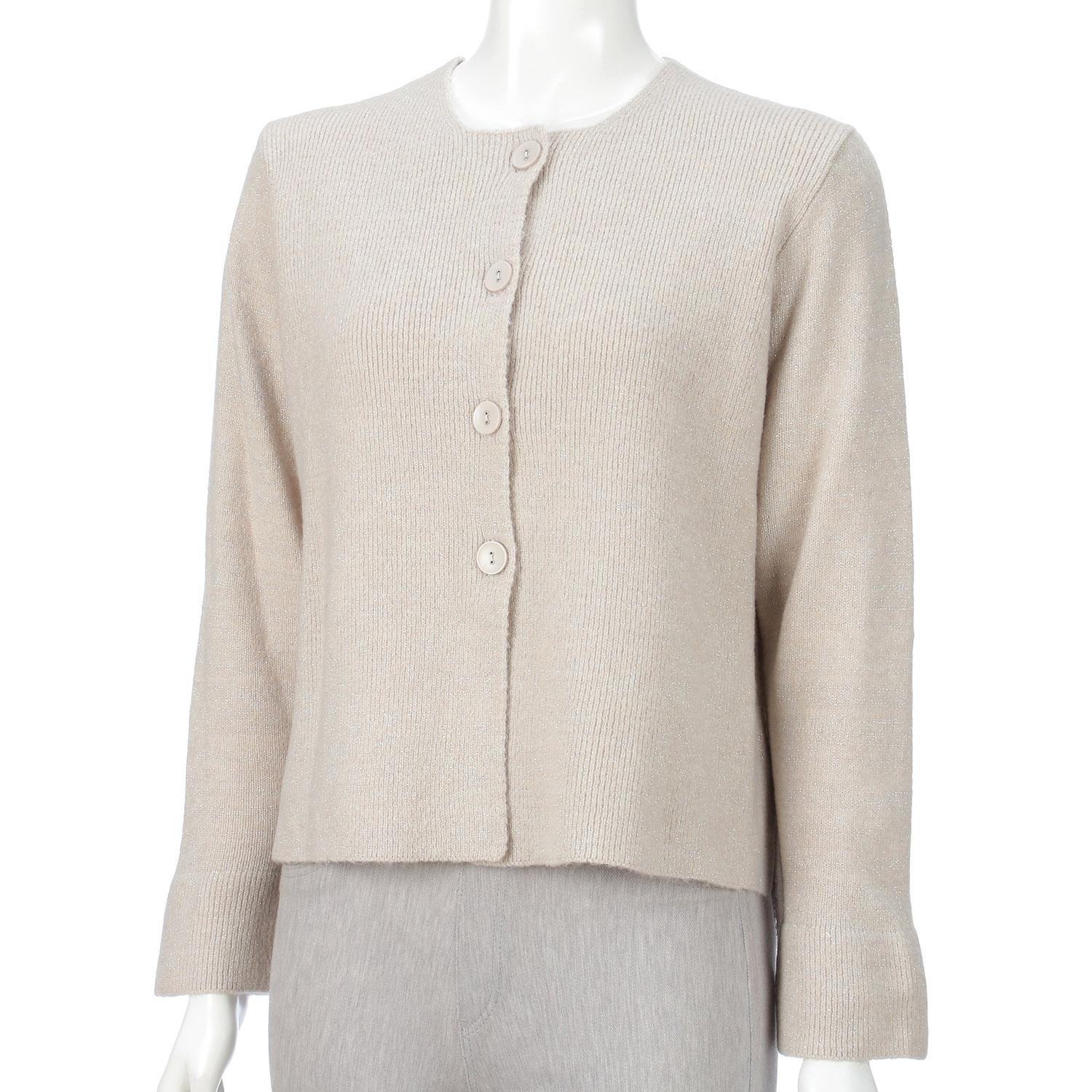 LAPIS ROUGE Silver Lame-Blended Cardigan, Beige, Size 11