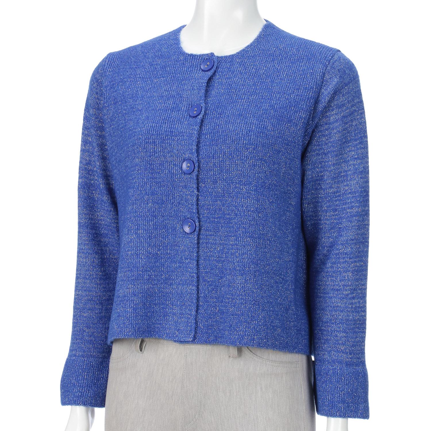 LAPIS ROUGE Silver Lame-Blended Cardigan Blue Size 11