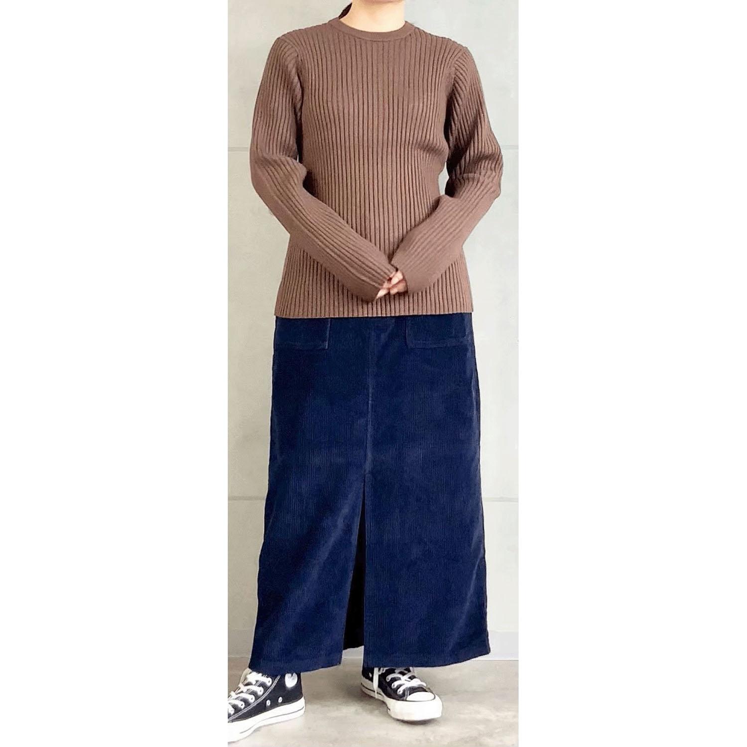 AUG Crew Neck Rib Knit Sweater, Brown, F (Free Size)