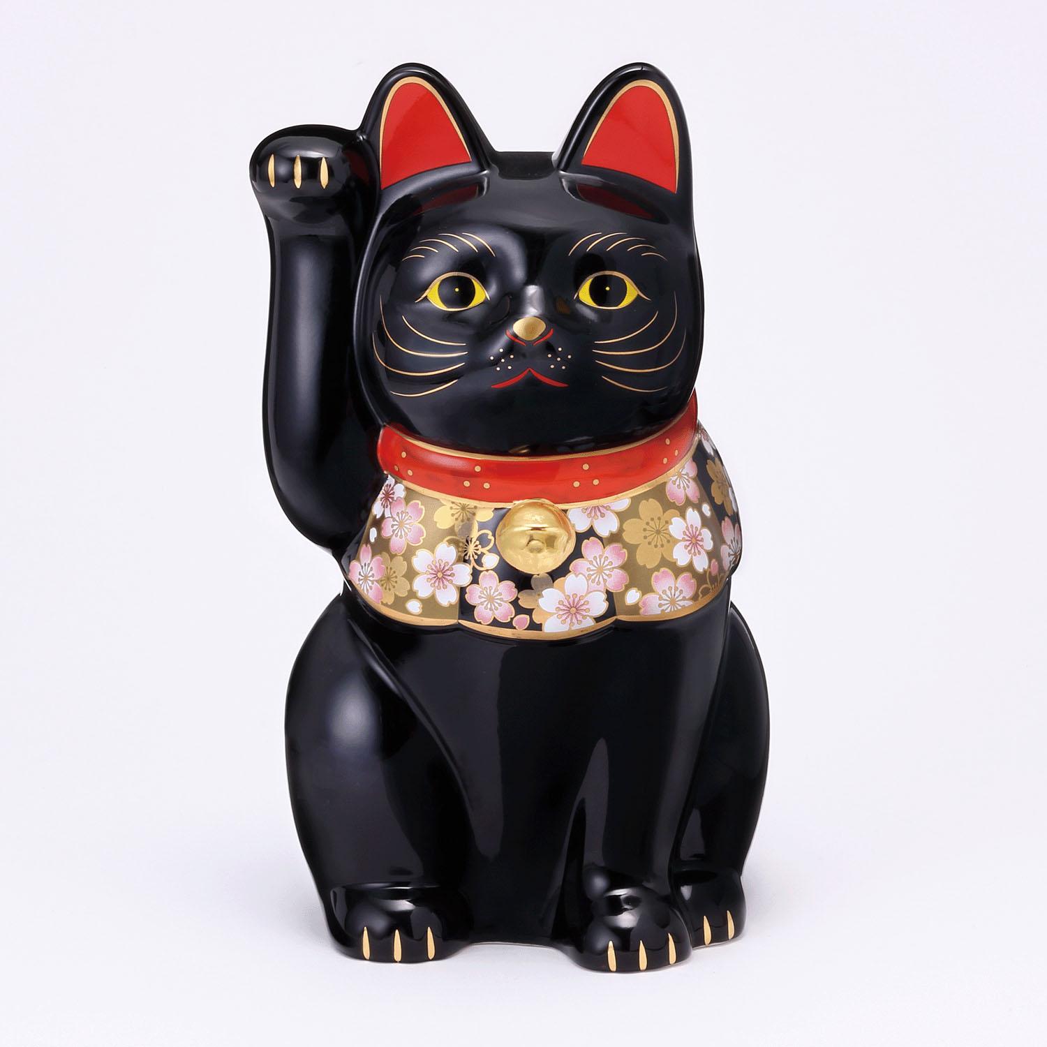 Yakushi Kiln Cherry Blossom Maneki-neko Large 03 Black