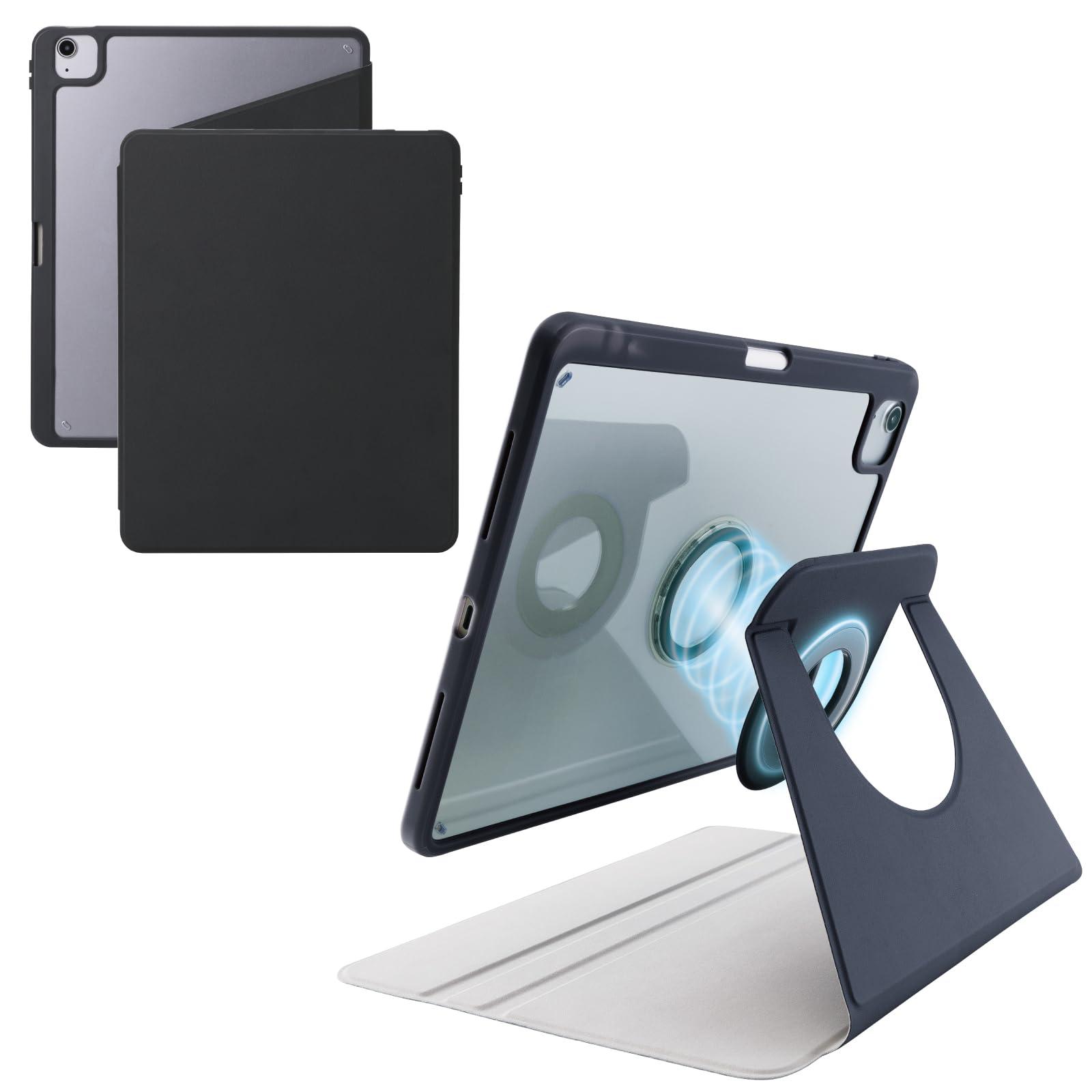 ELECOM 13-inch iPad Air (M3/M2) Flip Case 360-Degree Rotation Clear Back 2 Angles Sleep Mode Black TB-A25XMG360BK