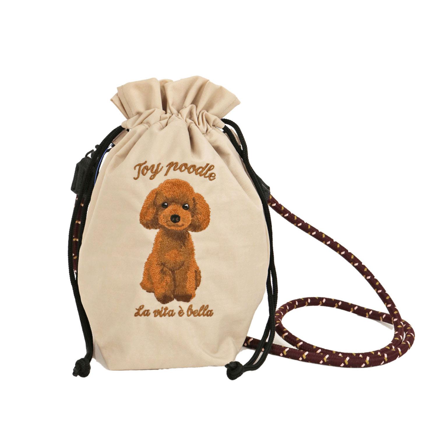 Animal Embroidered Drawstring Shoulder Bag - Toy Poodle