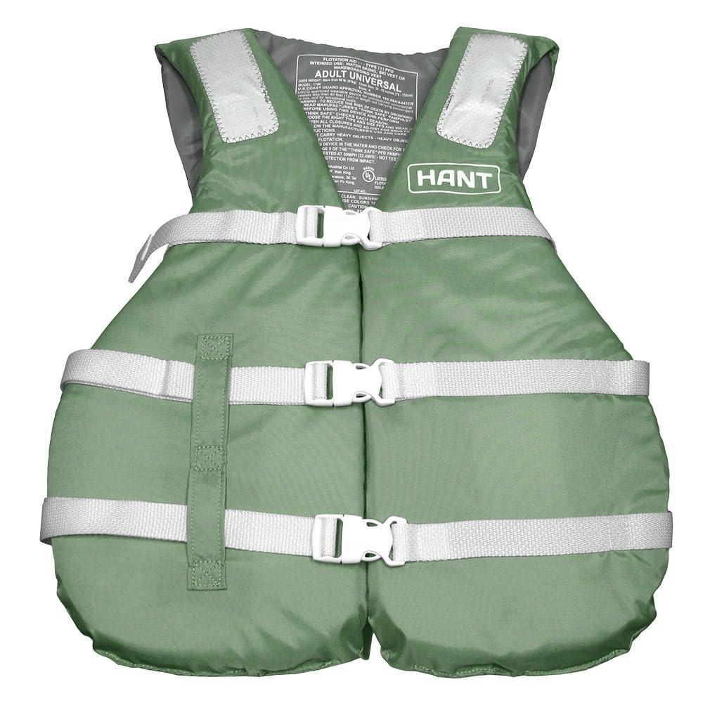 HANT Outdoor Life Jacket (Sage Green, UNIVERSAL (76-132) GRP_HLV-445 Vest Type USCG Certified Mark With Whistle Unisex Adult
