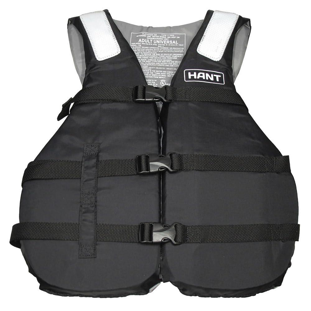 HANT Outdoor Life Jacket (Black, UNIVERSAL (76-132) GRP_HLV-445) Vest Type USCG-Certified Mark with Whistle Unisex Adult