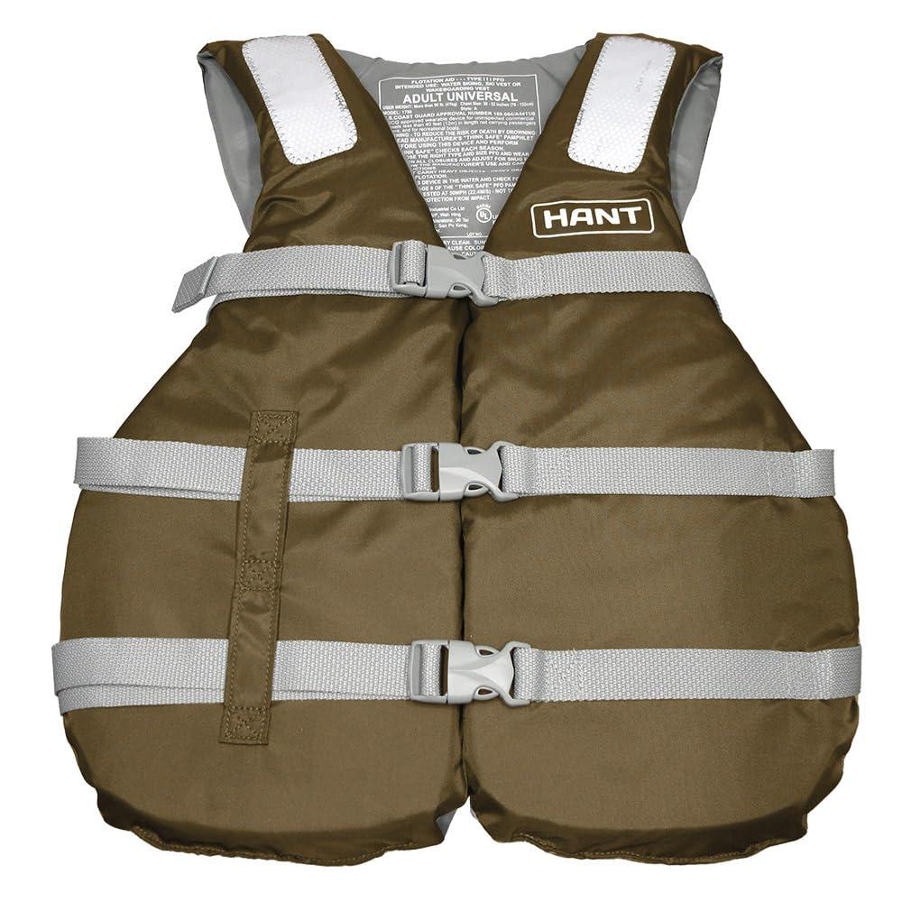 HANT Outdoor Life Jacket (Taupe, UNIVERSAL (76-132) - GRP_HLV-445) Vest Type USCG-Approved Mark with Whistle Unisex Adult