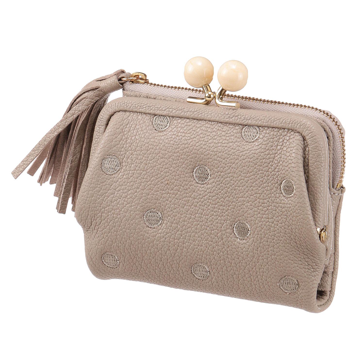[Perke] Acrylic Bead Snap Closure 2-Fold Wallet Women's Genuine Leather 08-06-03160 GYDOT