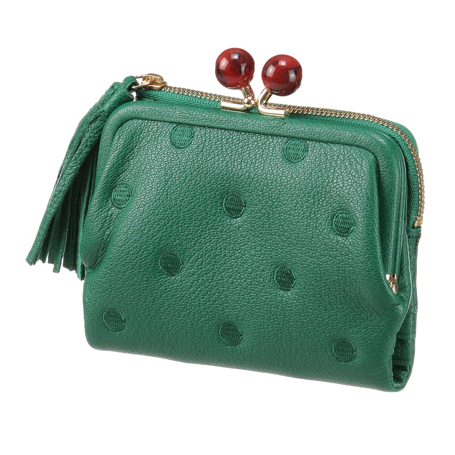 [Perke] Acrylic Bead Snap Closure 2-Fold Wallet Women's Genuine Leather 08-06-03560 GNDOT
