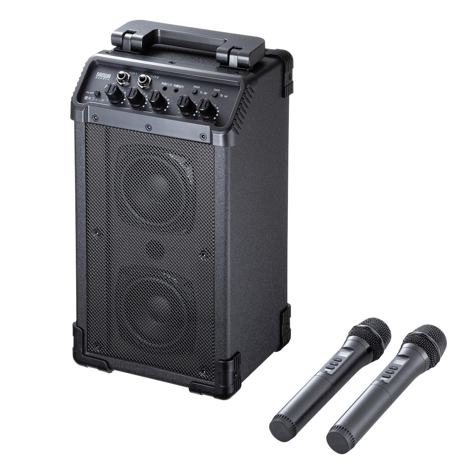 Sanwa Supply Wireless Microphone Speaker Set Amplifier 40W Includes 2 Microphones & Bag AC/Battery Powered Supports Simultaneous Voice + Music Output For Meetings/Schools/Events MM-SPAMP21