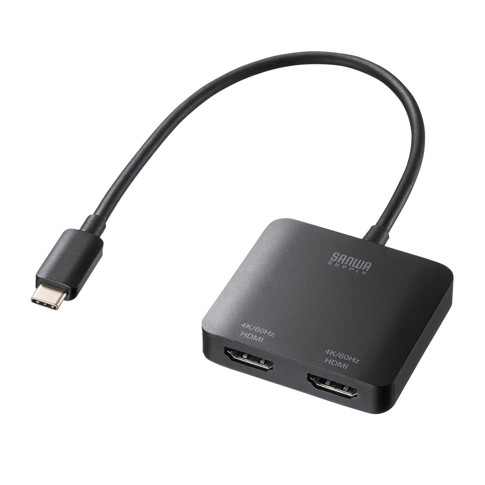 Sanwa Supply USB Type-C to HDMI Adapter, 2 Ports/4K Compatible, Black AD-ALCMST2HD2