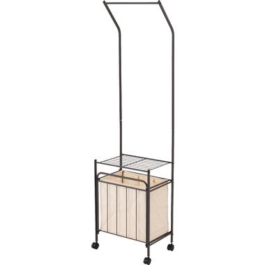 Laundry Hanger with Casters and Basket, Removable, Steel, Laundry Basket, Laundry Storage, Simple Laundry Basket, Laundry Hamper (Dark Gray, with Shelf)