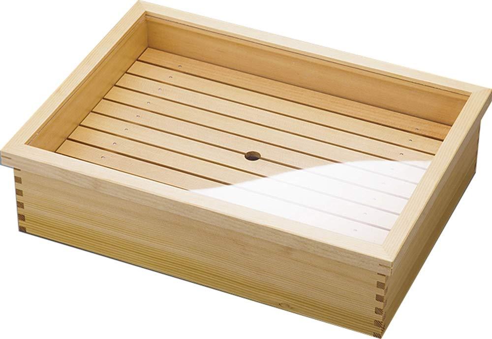 Yamako Made in Japan Sushi Ingredient Box with Lid, Includes Mesh Tray and Stainless Steel Bowl (Large) 44.5×32.7×11.7cm Commercial Use Wooden Natural Wood 10344