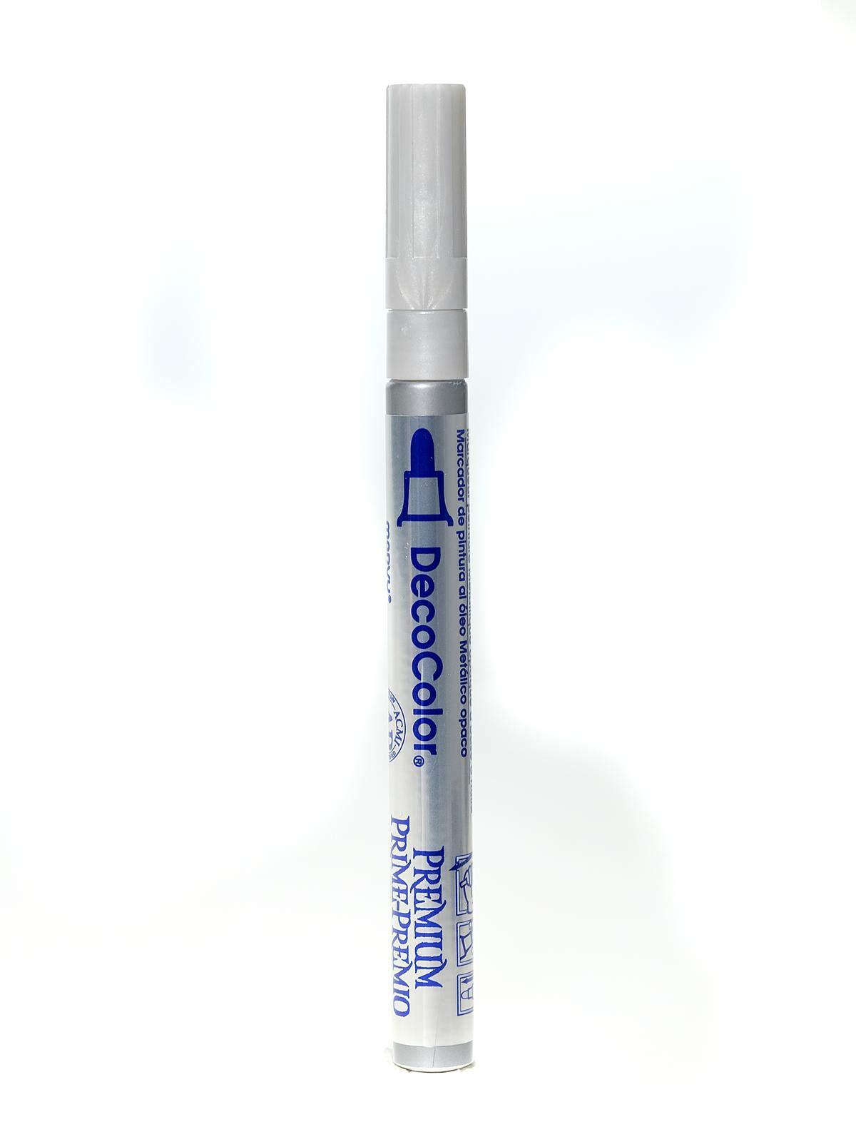 Deco Color Premium Silver Fine ●Quantity: 1 pen ●Line width: Fine 1.0mm ●Length: 132mm ●Ink type: Oil-based pigment