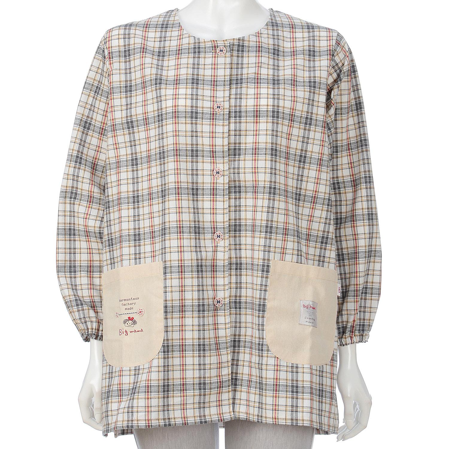 Big Mama Check Smock, Gray, F (Free Size)
