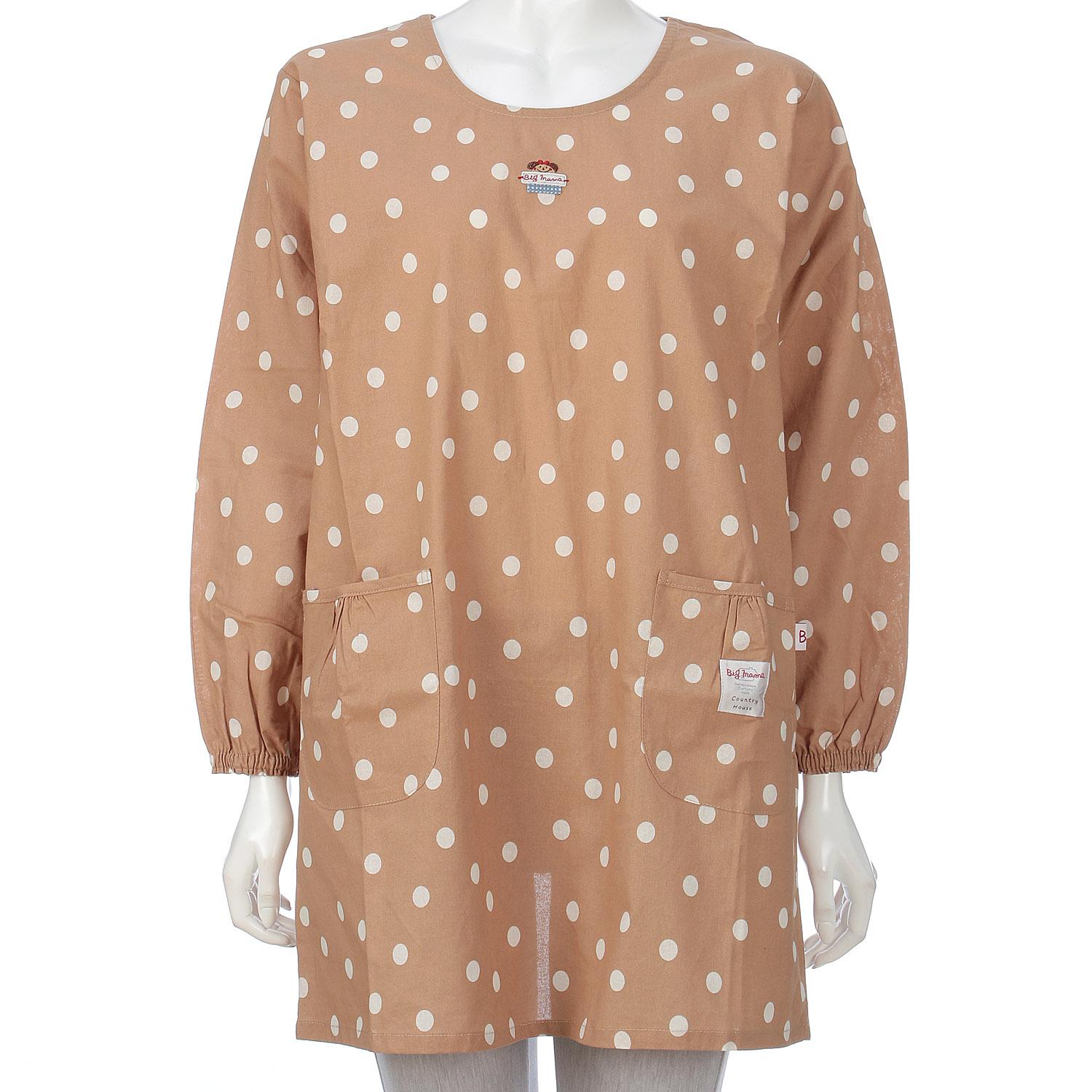 Big Mama Polka Dot Print Apron, Beige, F (Free Size)