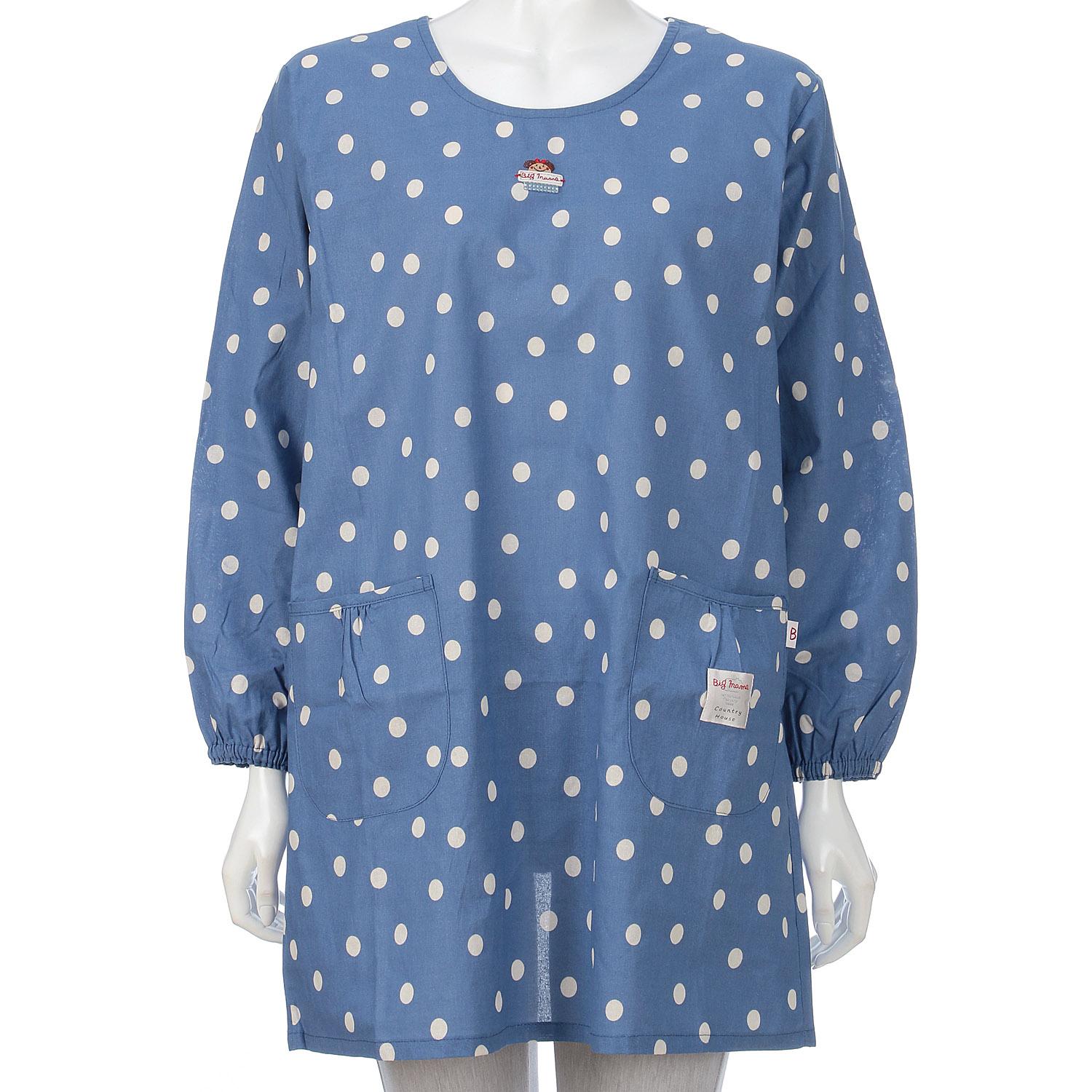Big Mama Polka Dot Print Apron Blue F (Free Size)