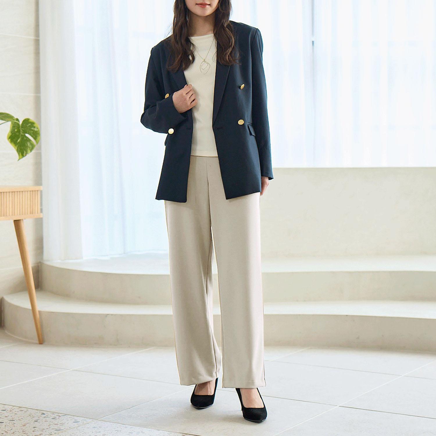 TAKUMIBA Jersey Knit Wide-Leg Pants with Front Pockets Beige L