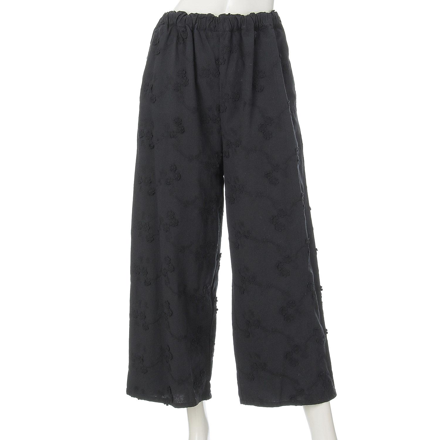 teMite 3D Embroidered Wide-Leg Pants Black M