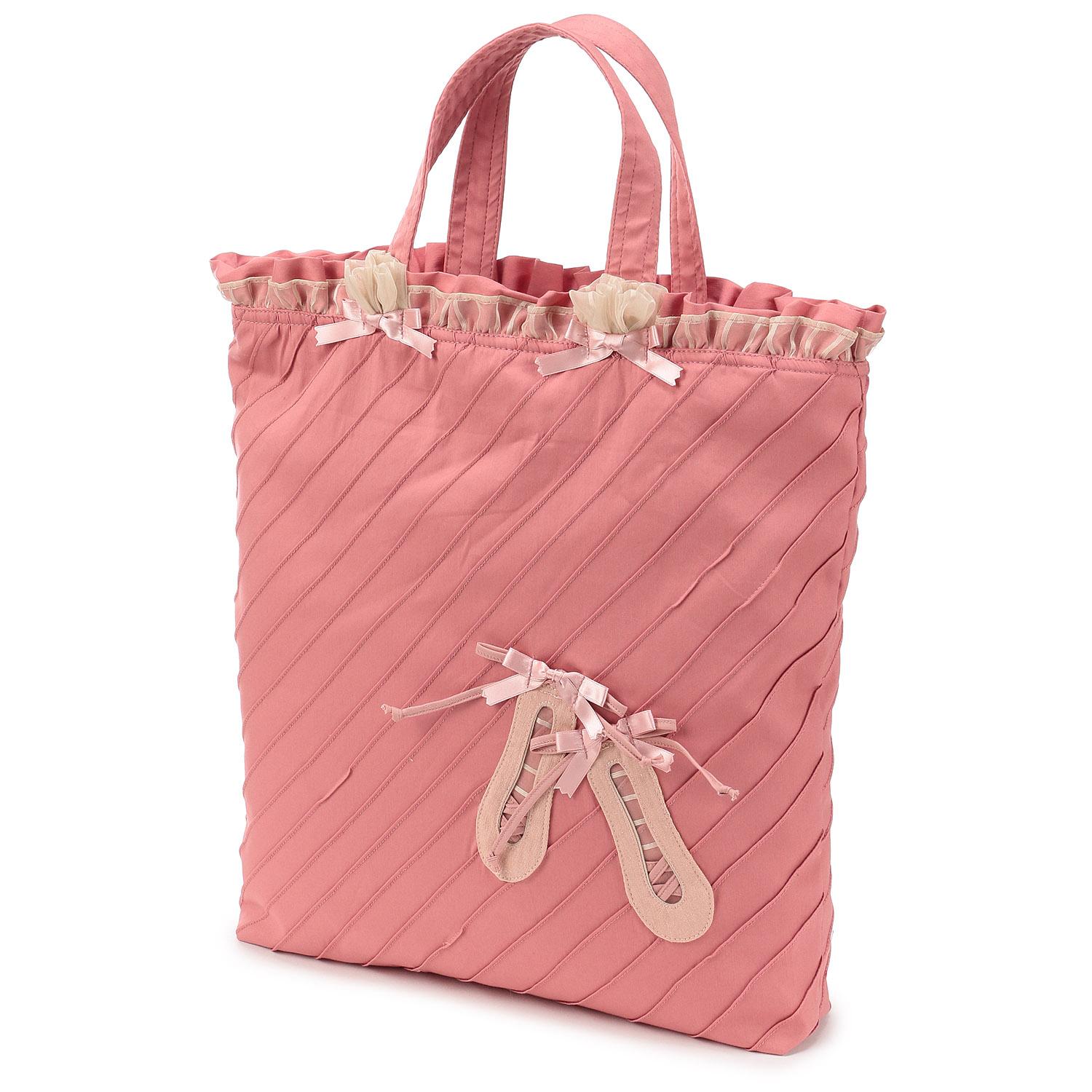 Diagonal Pin-Tuck Toe Shoe Patchwork Tote Bag Pink.
