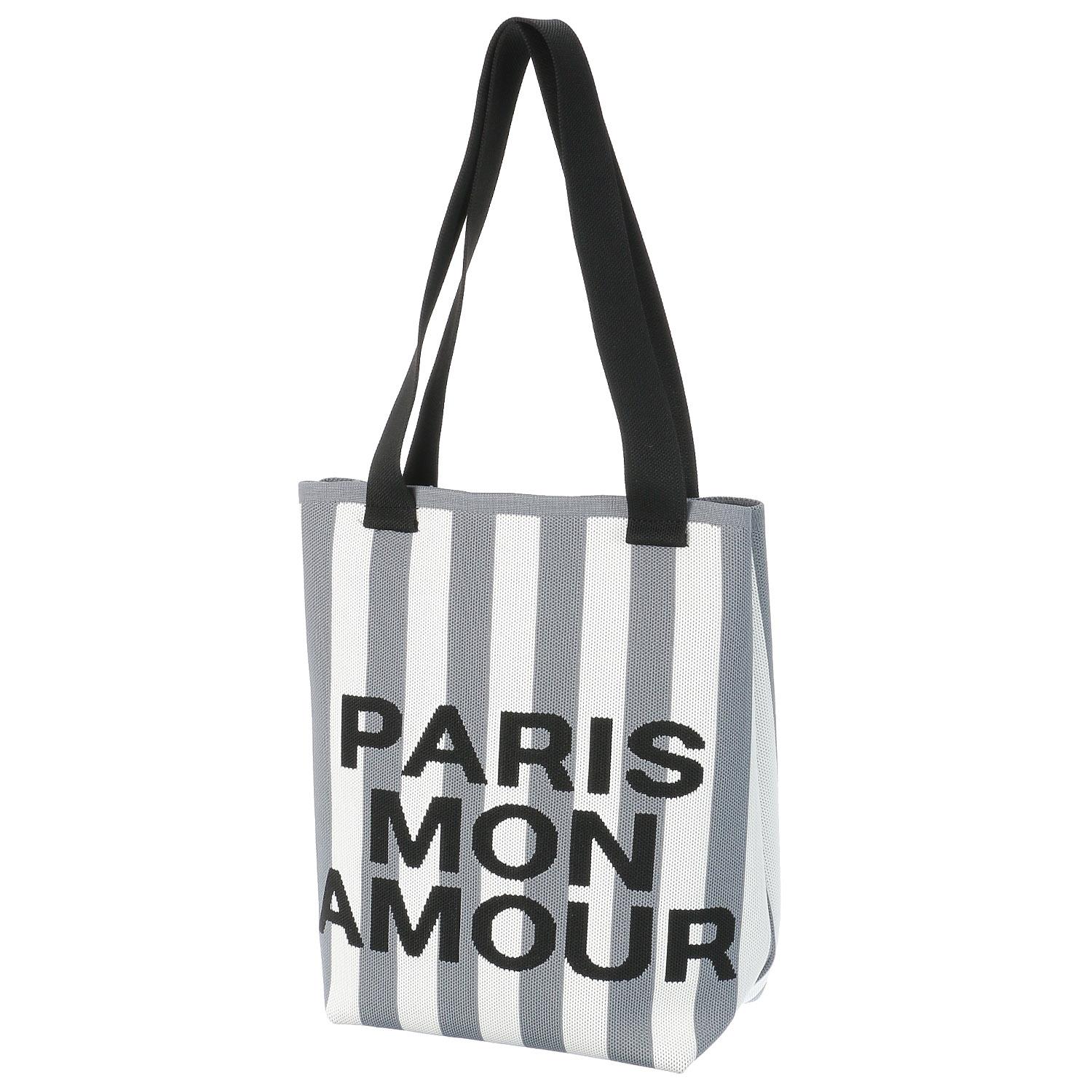 Striped Logo Knit Tote Bag Gray Stripes Black Handles