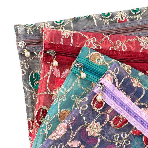 Mesh Gold Embroidery Pouch 3-Piece Set