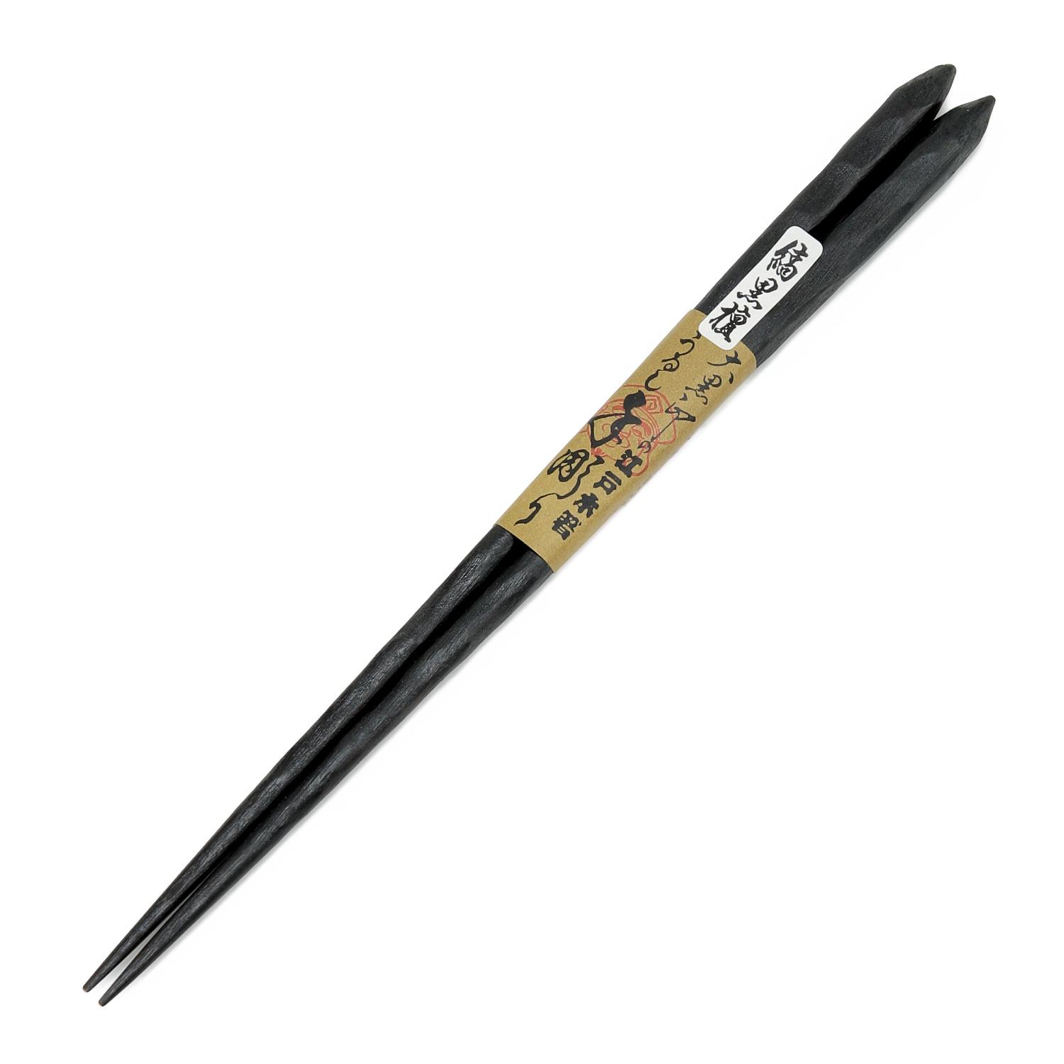 Edo Wooden Chopsticks, Hand-Carved Lacquered Striped Ebony, 21.5cm